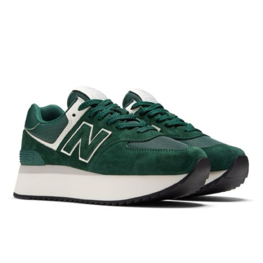 New balance 574+ platform sole tennis shoes acidic green suede RARE COLOR sz 8